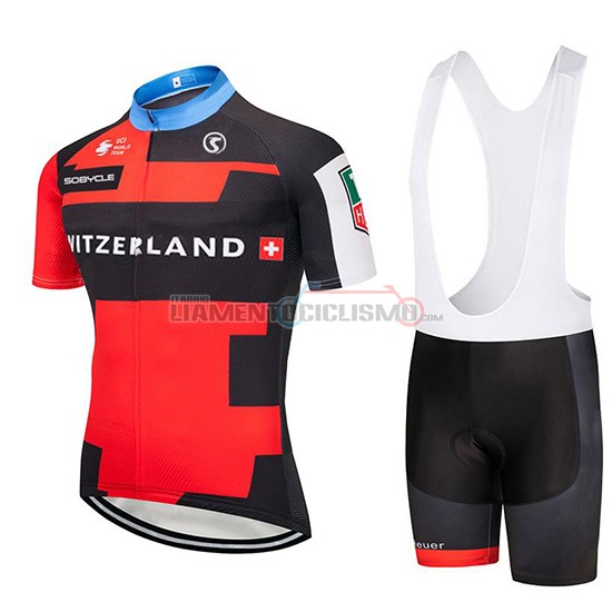 Abbigliamento Ciclismo Svizzera Manica Corta 2019 Rosso Nero